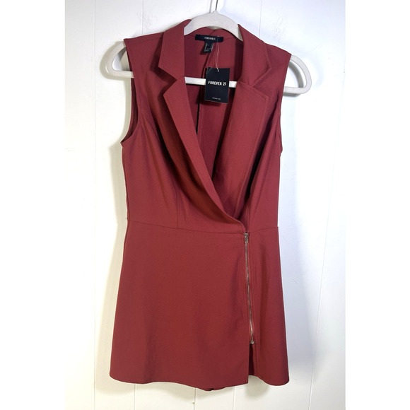 Forever 21 Pants - Forever 21 Short Romper Jumpsuit Size Small Front Zipper Skort Rust Red New